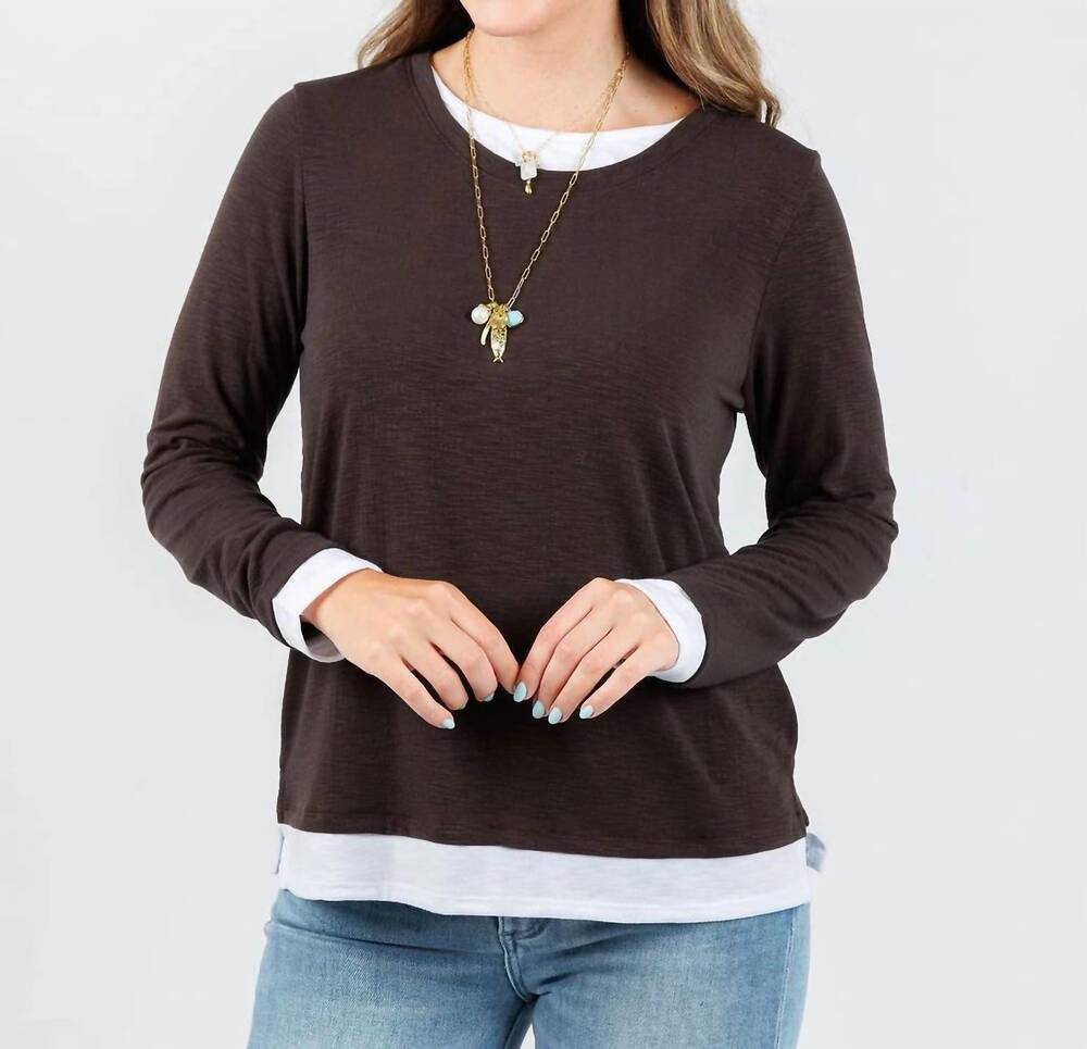 NEW NALLY & MILLIE lucy long sleeve layered tee in chocolate